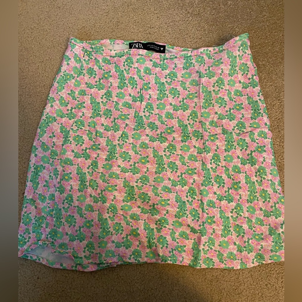 Girly Pink and Green ZARA Mini Skirt, Size Small